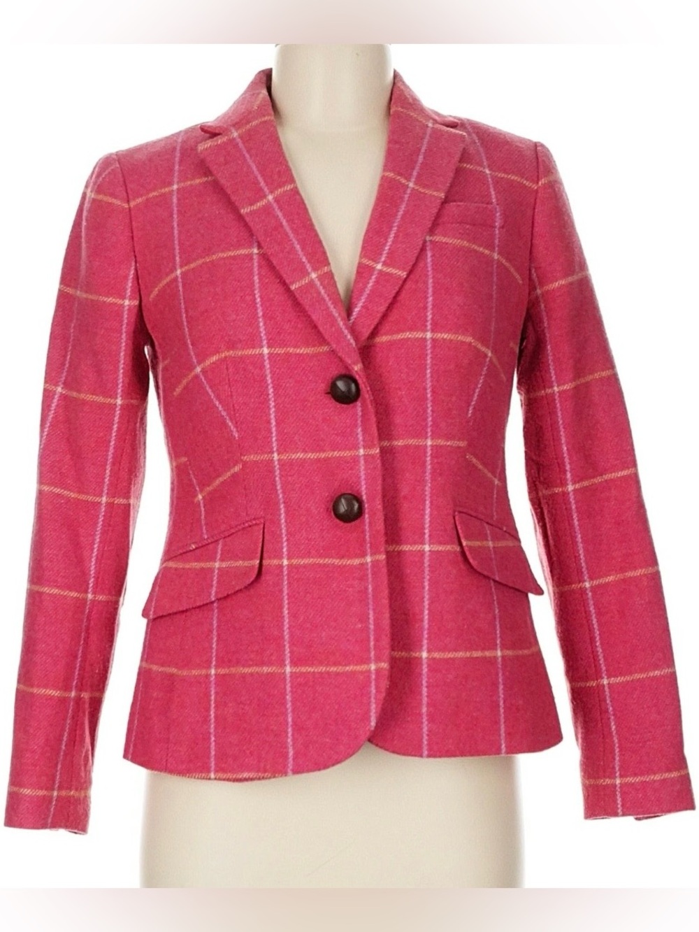 Talbots Pink Shetland Windowpane Wool-Blend Blazer 12 Petite Classic Preppy
